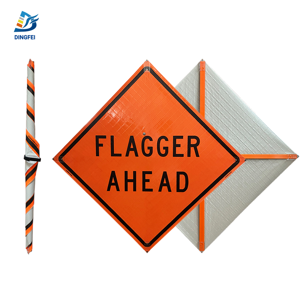 48 Inch Reflective Flagger Ahead Roll Up Traffic Sign - 